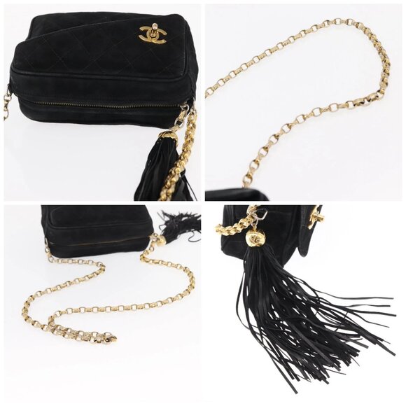 CHANEL Matelasse Fringe Chain Shoulder Bag Suede Black gold CC Auth BA8656 - Picture 16 of 16